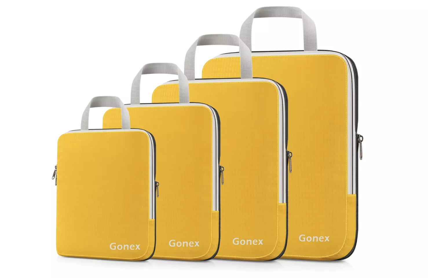 four yellow packing cubes